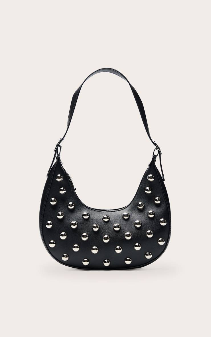 Noir Sac À Bandoulière Incurvé En Synthétique À Clous Bombés