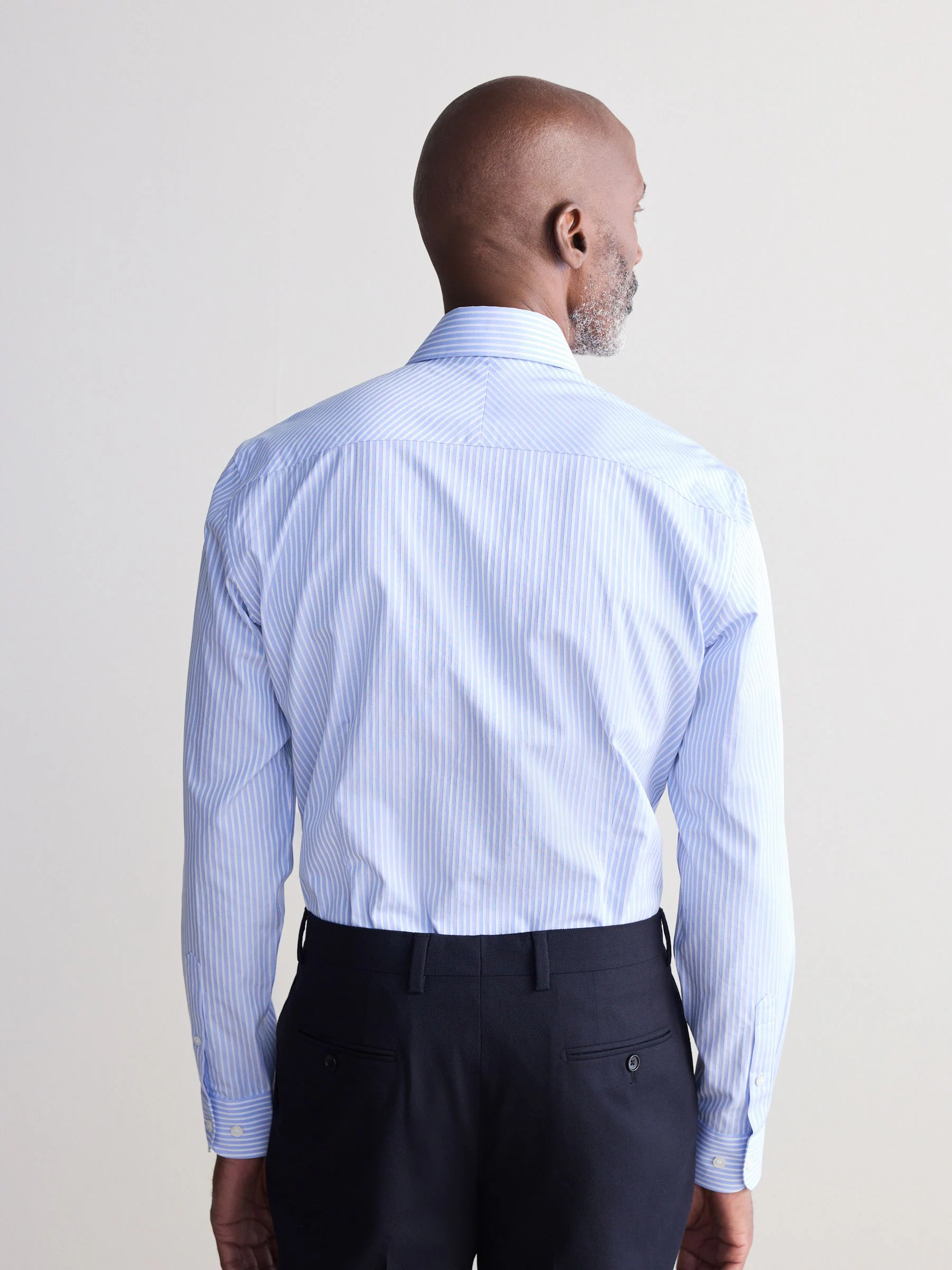 Blauw gestreept - Slim Fit Signature Single Cuff Texture Pima Cotton Shirt With Cutaway Collar