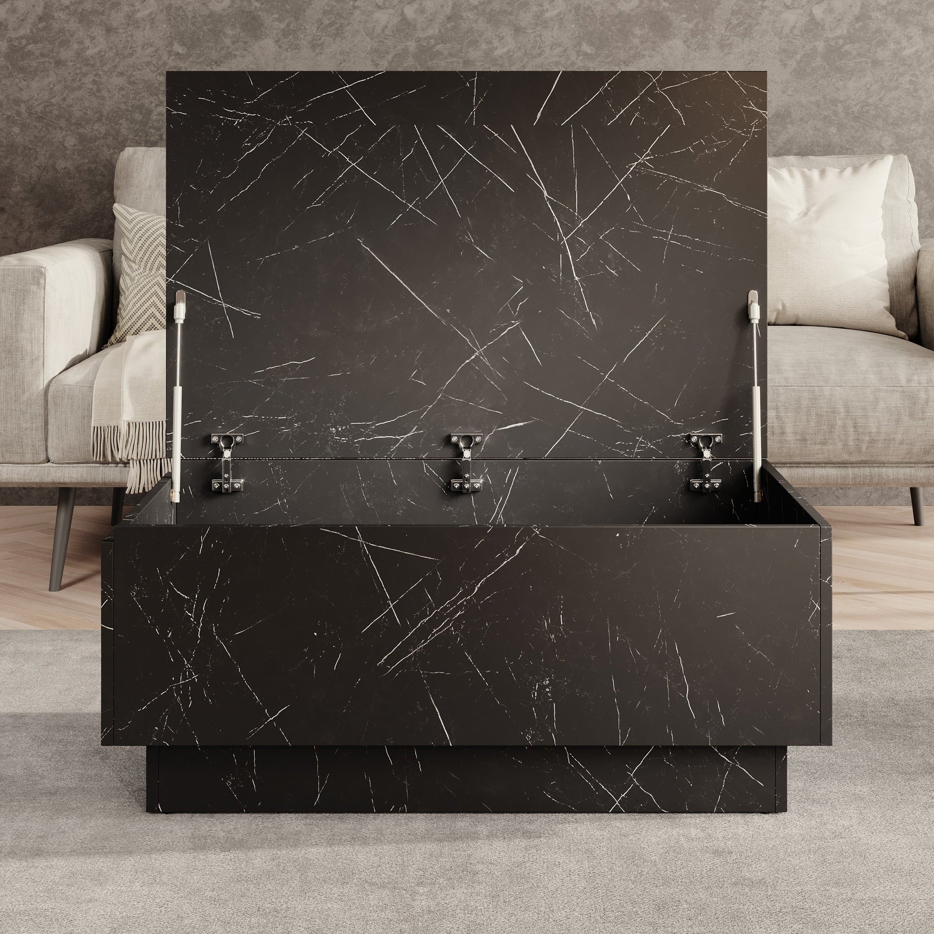 Micha - Salontafel met opbergruimte - Zwart marmerlook