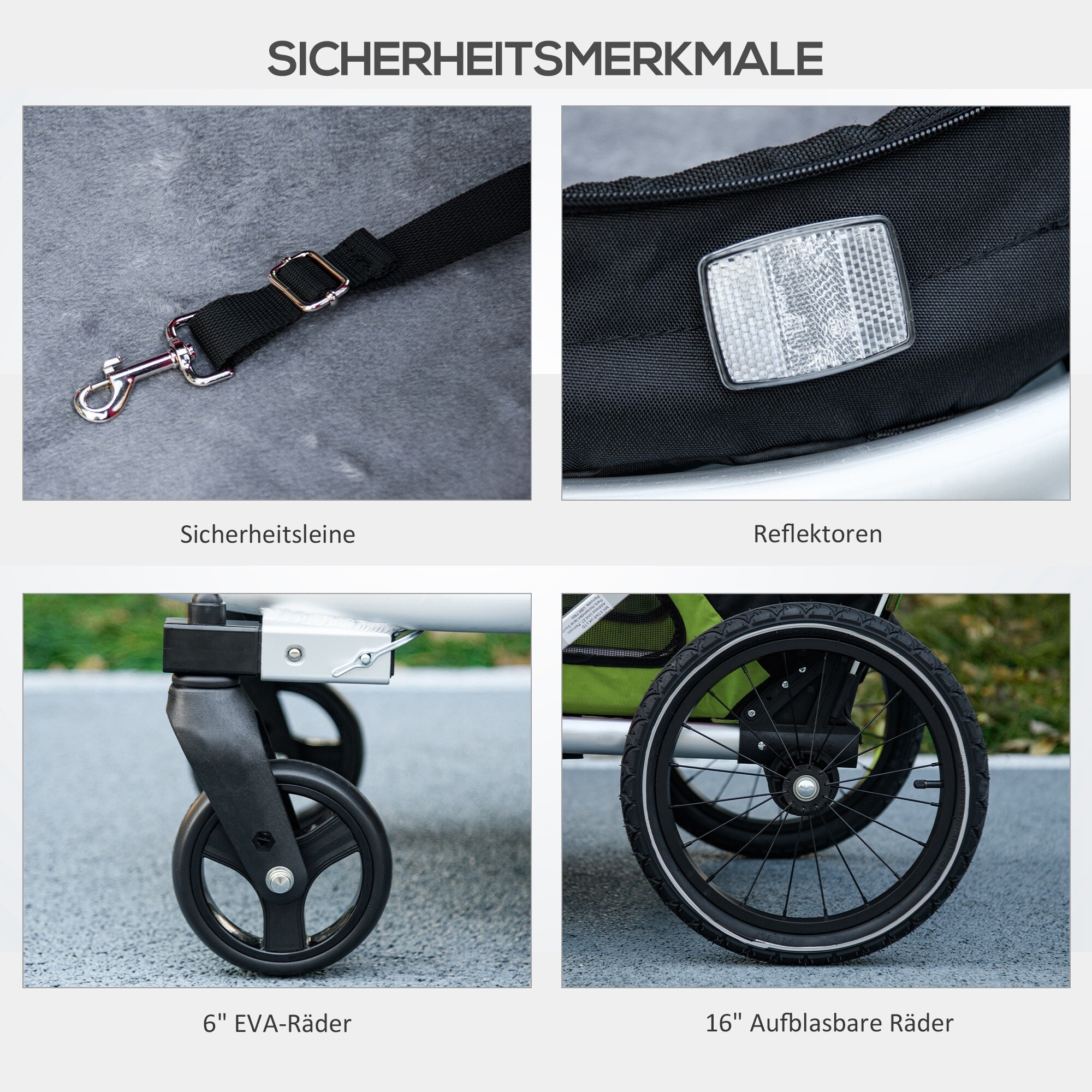 PawHut Hundeanhänger mit Reflektoren grün 150L x 68B x 95H cm