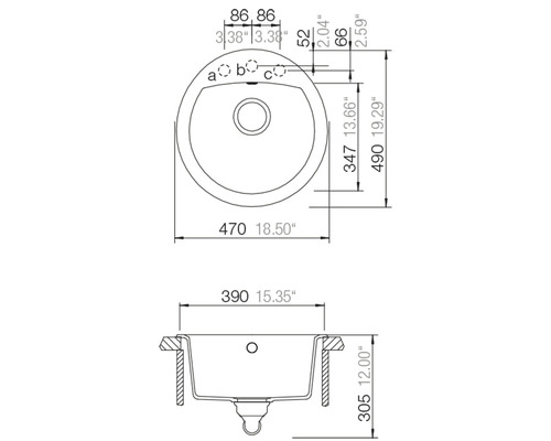 CENTA spoelbak Capella 45 470 x 490 mm zwart CAPELLA 45 BL