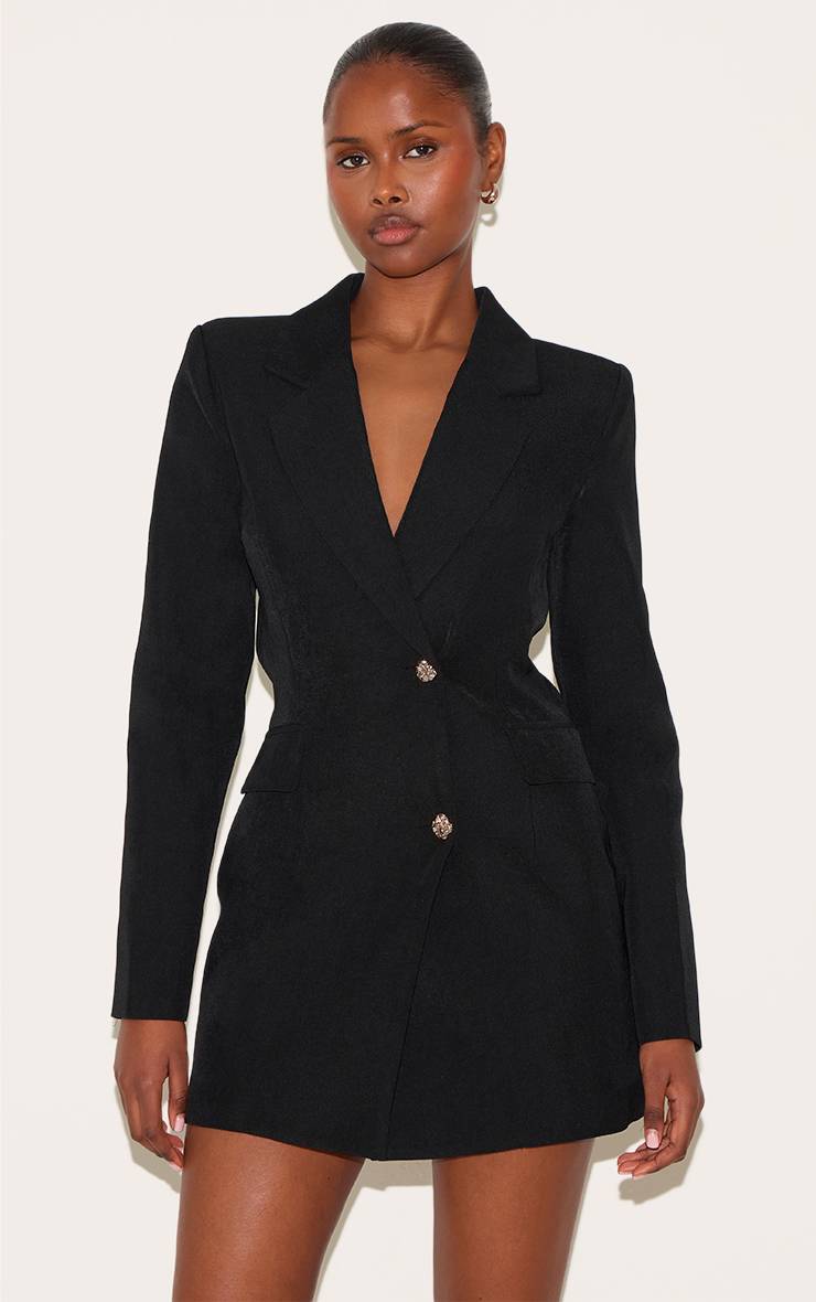 Noir Robe Blazer Cintrée À Boutons Dorés