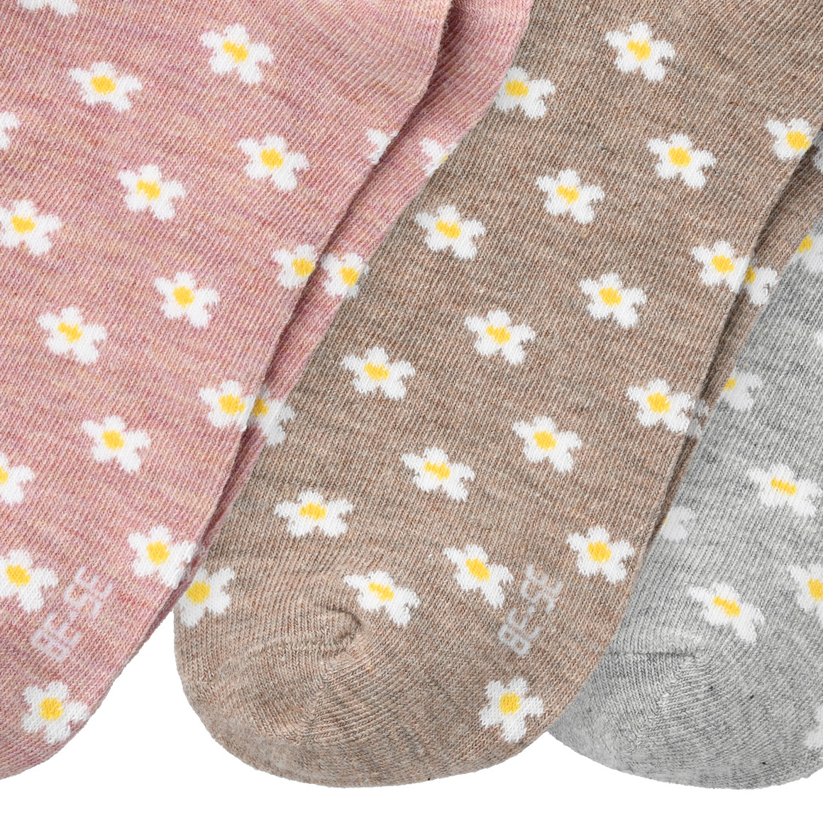 Gina Benotti 3 Paar Damen Socken mit Blumen-Allover rosa / hellbraun / hellgrau