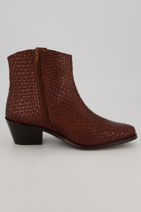 Leder-Cowboystiefeletten, Flechtoptik, Weite H