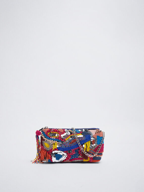 Bolsa com miçangas e lantejoulas - Multicolorida