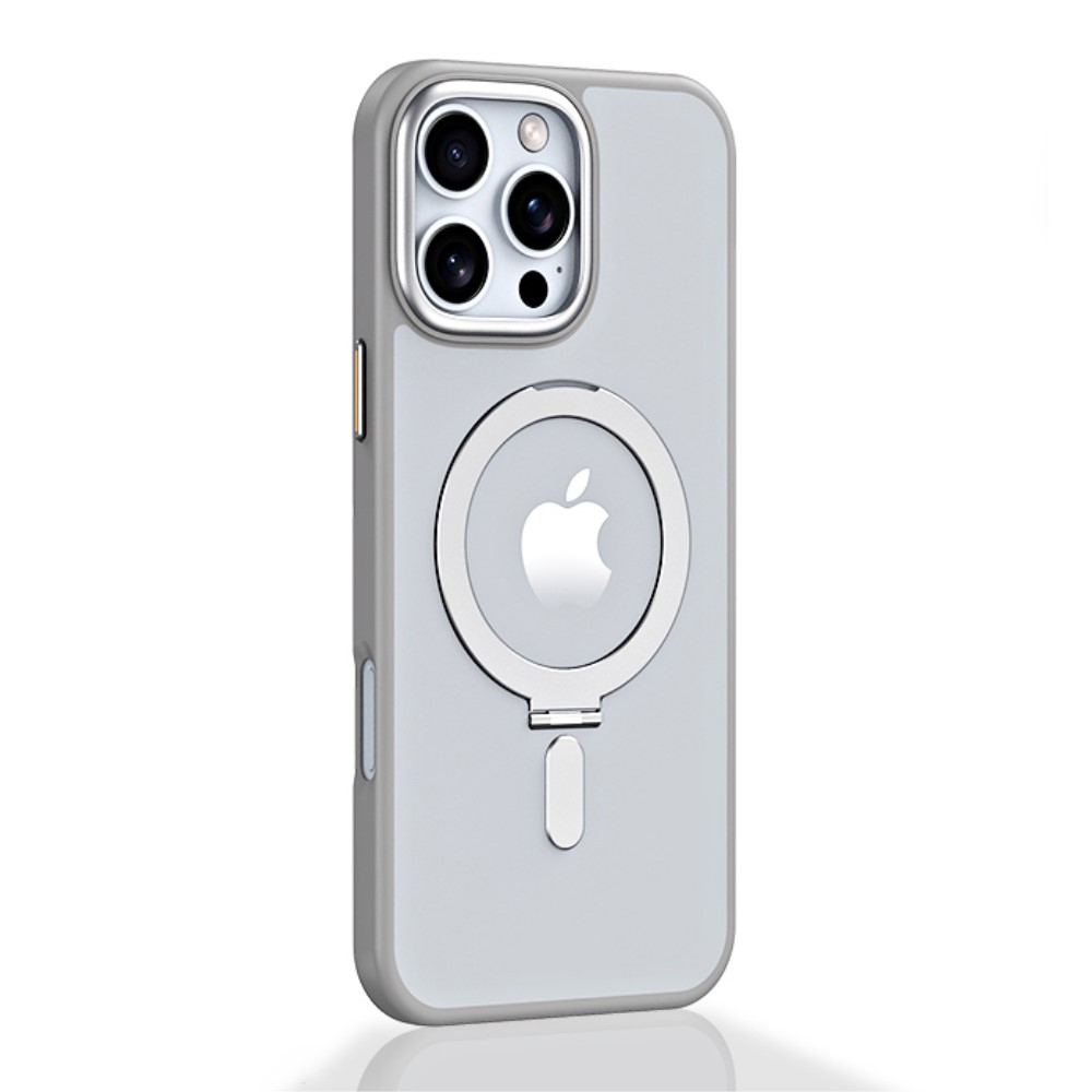 iPhone 16 Pro MagSafe Hybrid Hardcase Hülle mit Acryl Rückseite und TPU Bumper   Kickstand Aufsteller - Grau / Transparent