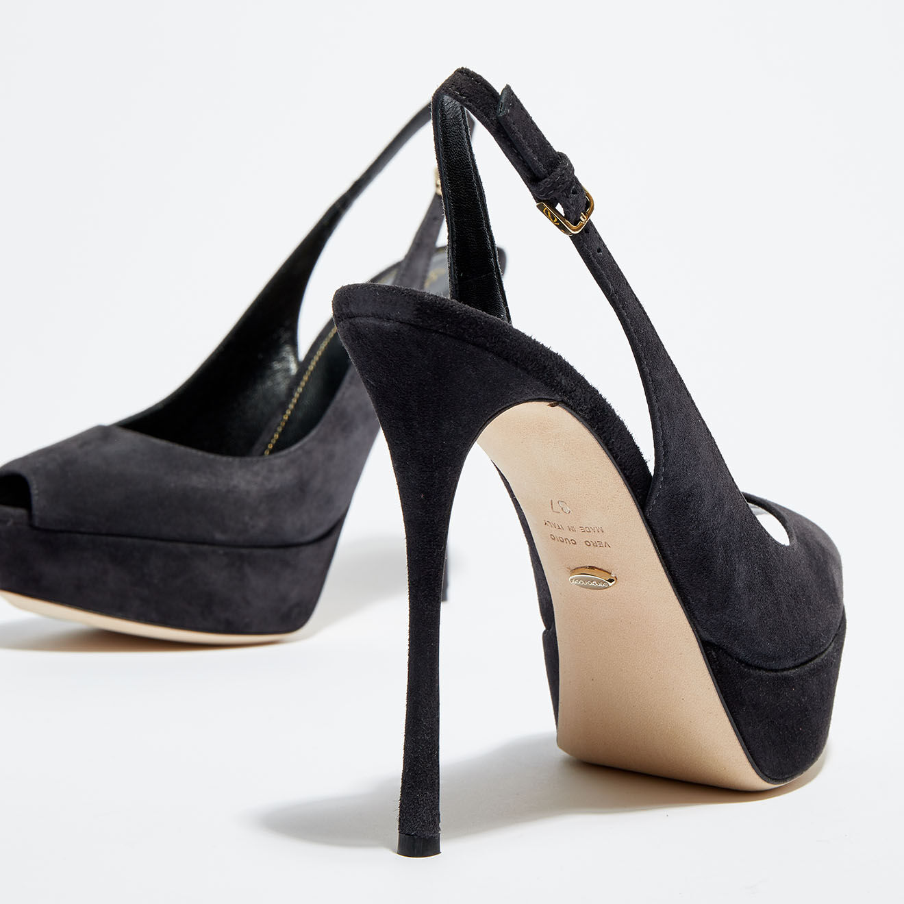 Sergio Rossi Slingbacks en Velours de Cuir Vit open-toe anthracite Talon 12 cm