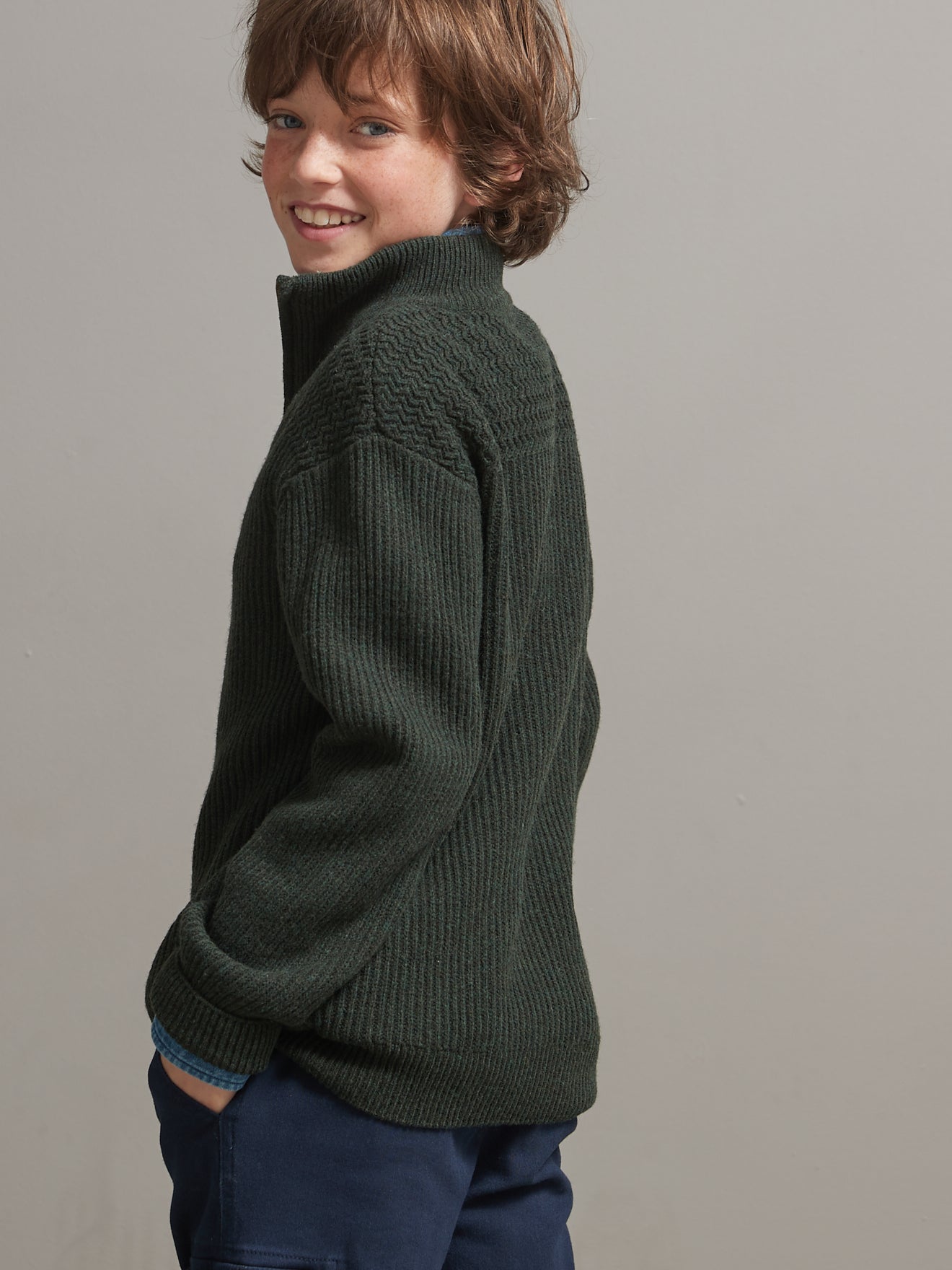 Pull col montant garçon laine d'agneau