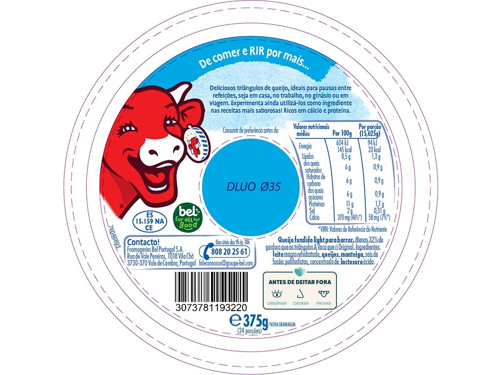 QUEIJO A VACA QUE RI LIGHT PORÇÕES 375G