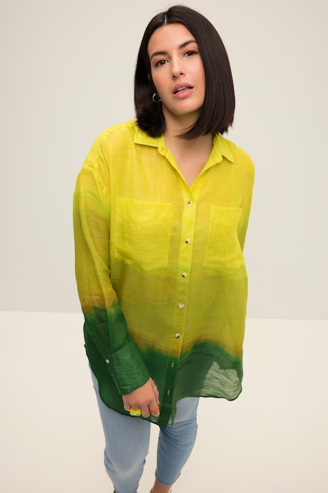 Hemdbluse, oversized, Batik-Farbverlauf, Hemdkragen, Langarm