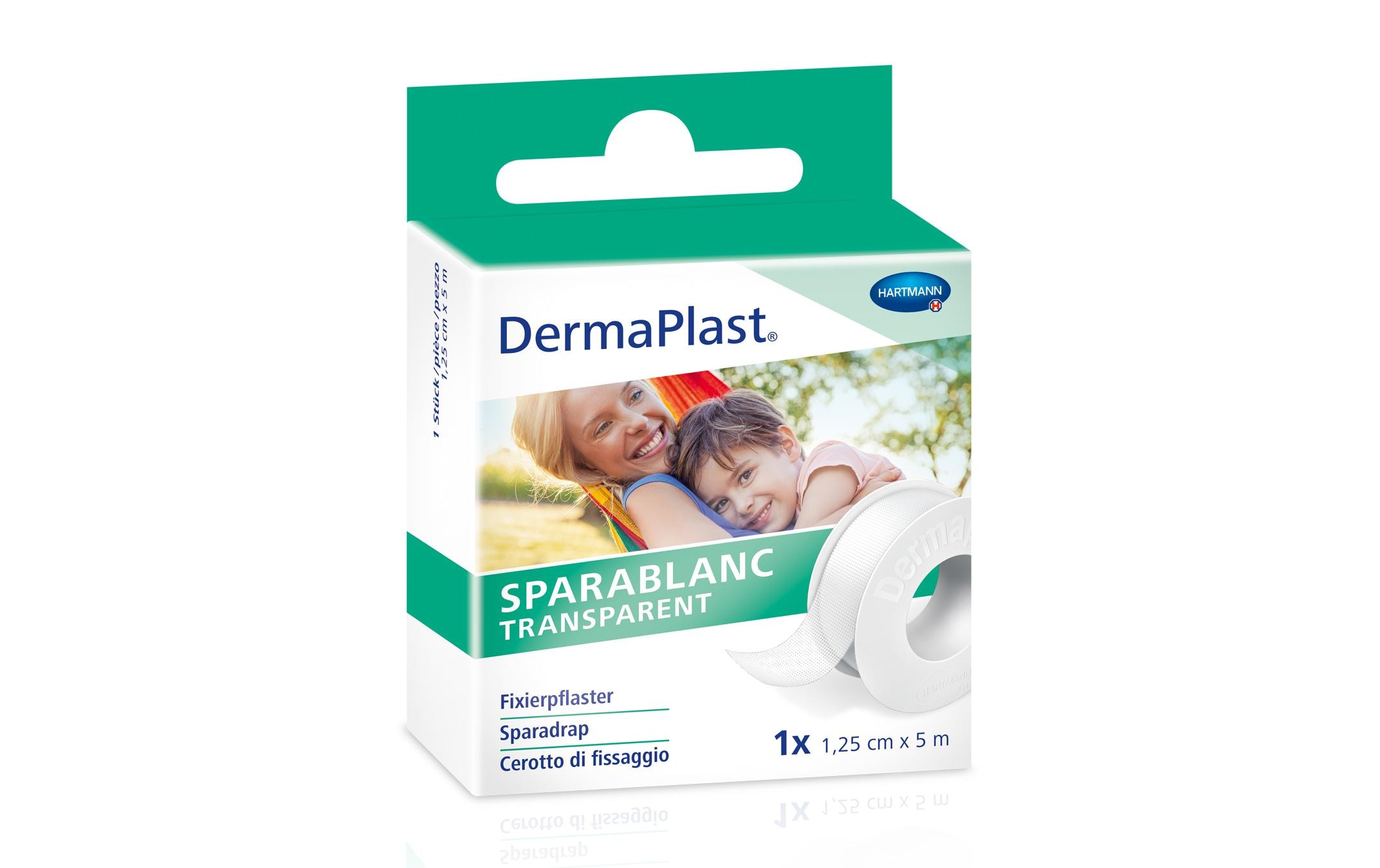 Fixierpflaster Sparablanc Transparent 1.25 cm x 5 mFixierpflaster transparent