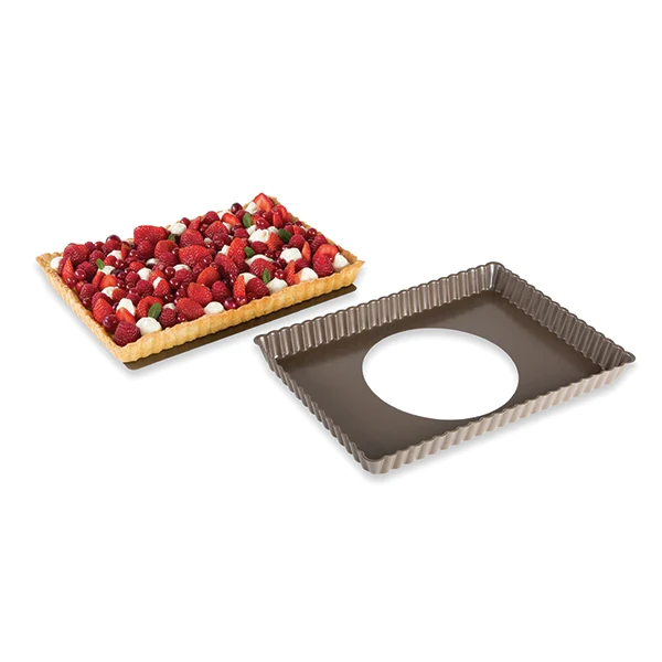 Moule à tarte amovible rectangle acier revêtu anti-adhérent bords cann