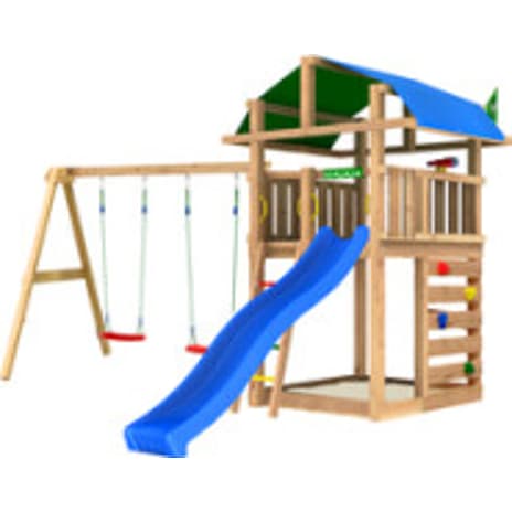 Jungle Gym Fort 2.1 legetårn inkl. Swing Module og blå rutsjebane