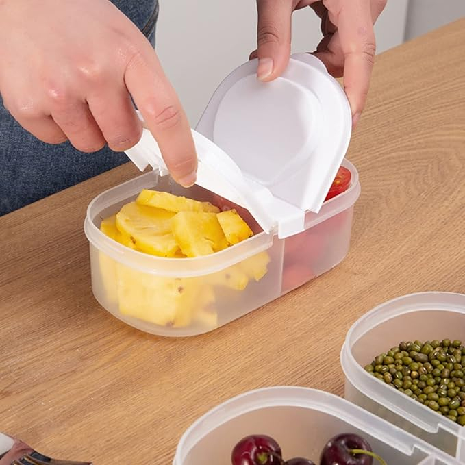 (600ml) 2-fach Vorrats Aufbewahrungs Behälter Lunchbox Frischhalte Dose Lebensmittel Snack Organizer mit Deckel  - Transparent