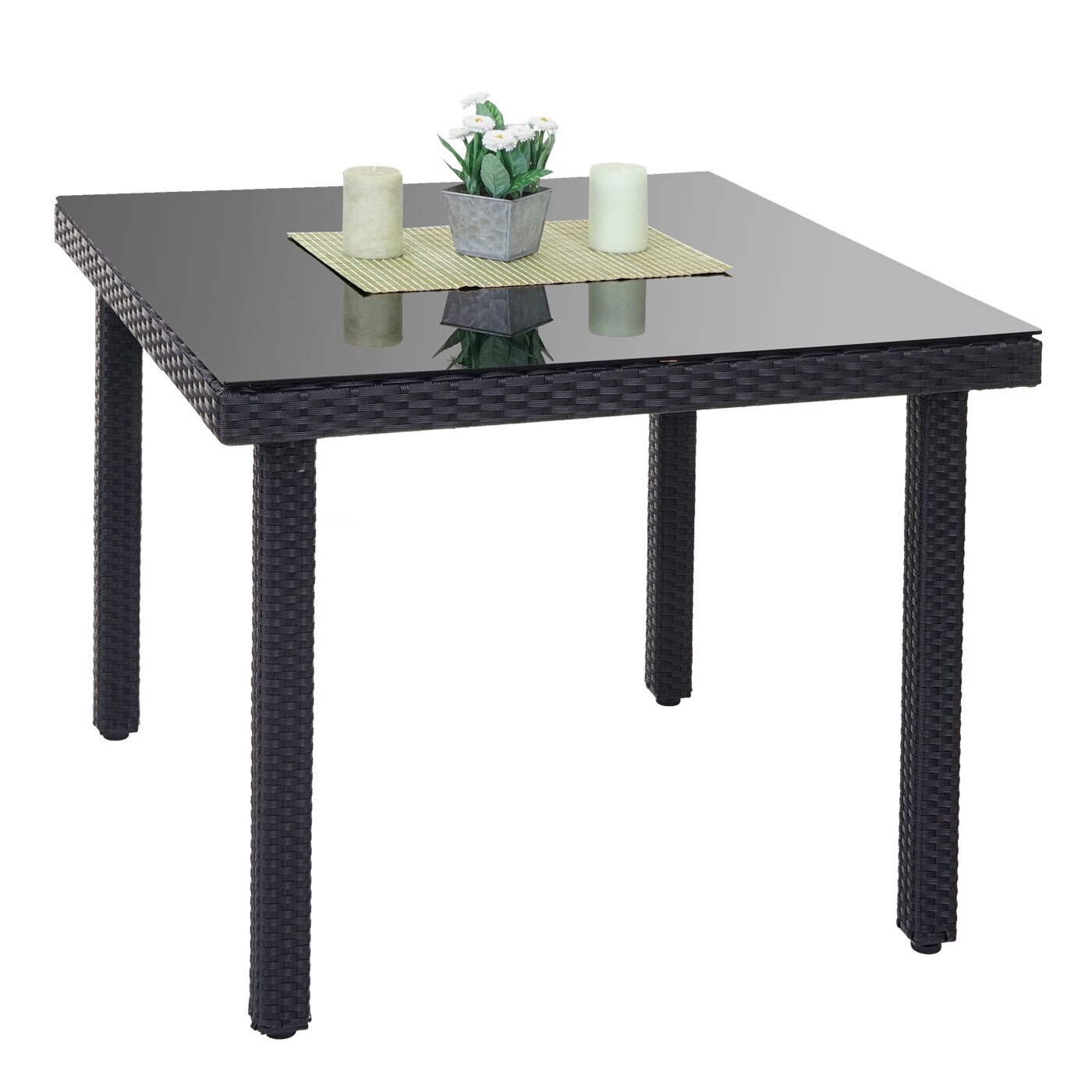 Poly-Rattan Gartentisch Chieti, Esstisch Tisch mit Glasplatte, 90x90x74cm ~ anthrazit