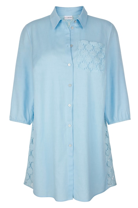 Long-Bluse, Hemdkragen, Spitzen-Einsätze