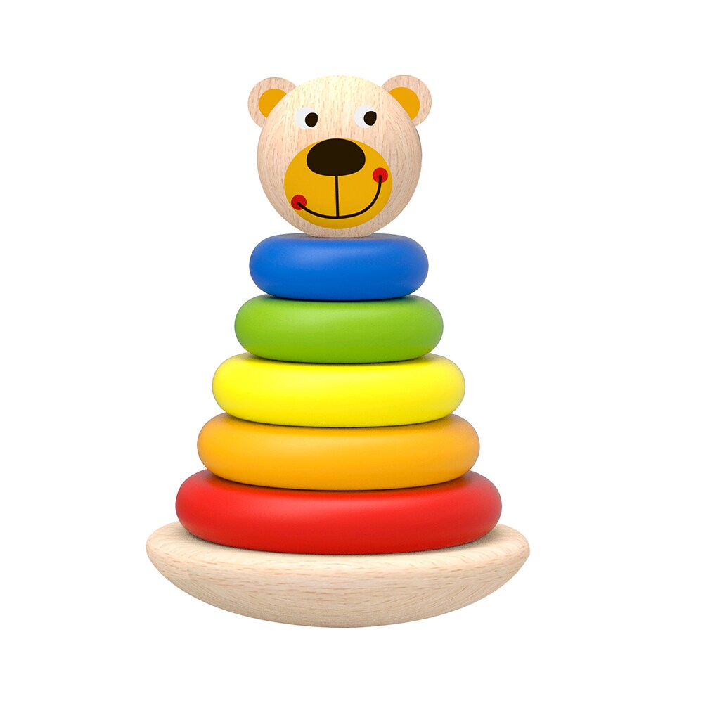Tooky Toy Stapelturm TKF004 Bär bunte Stapelpyramide lustiger Stapelspaß gelb