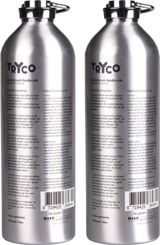 Tryco - Aluminium Kruik 2-Pack - 1 Liter - Verchroomde Sluiting
