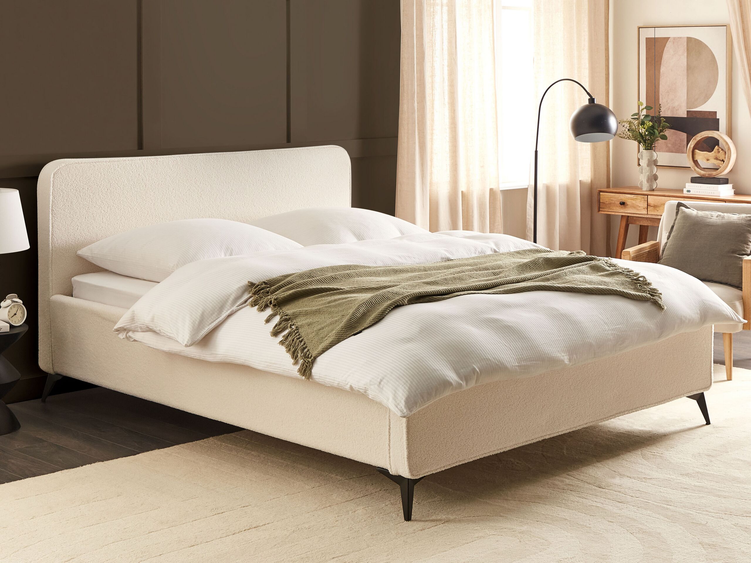 Beliani-VALOGNES-Tweepersoonsbed-Off-white-180 x 200 cm-Bouclé