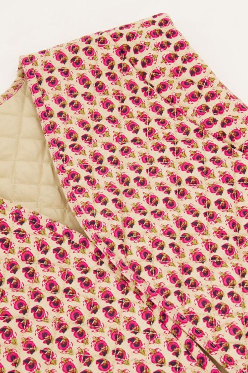 Beige gilet met roze en groene bloemenprint