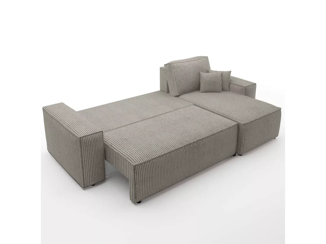 Canapé d'angle convertible réversible Lorenzo en velours côtelé Taupe