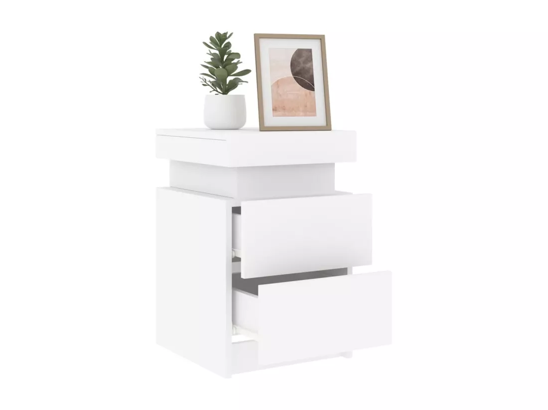 Tables de chevet avec lumières LED 2 pièces blanc 35x39x55 cm