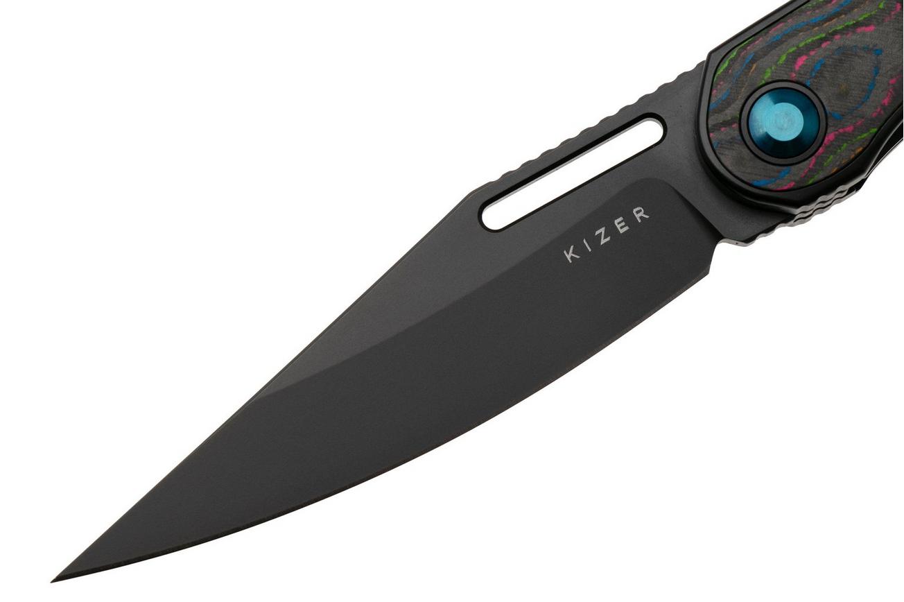 Kizer Raze KI3720A1 Matte DLC S45VN, Black Titanium Camo Carbon 80's Inlay, zakmes, Mark Perez design