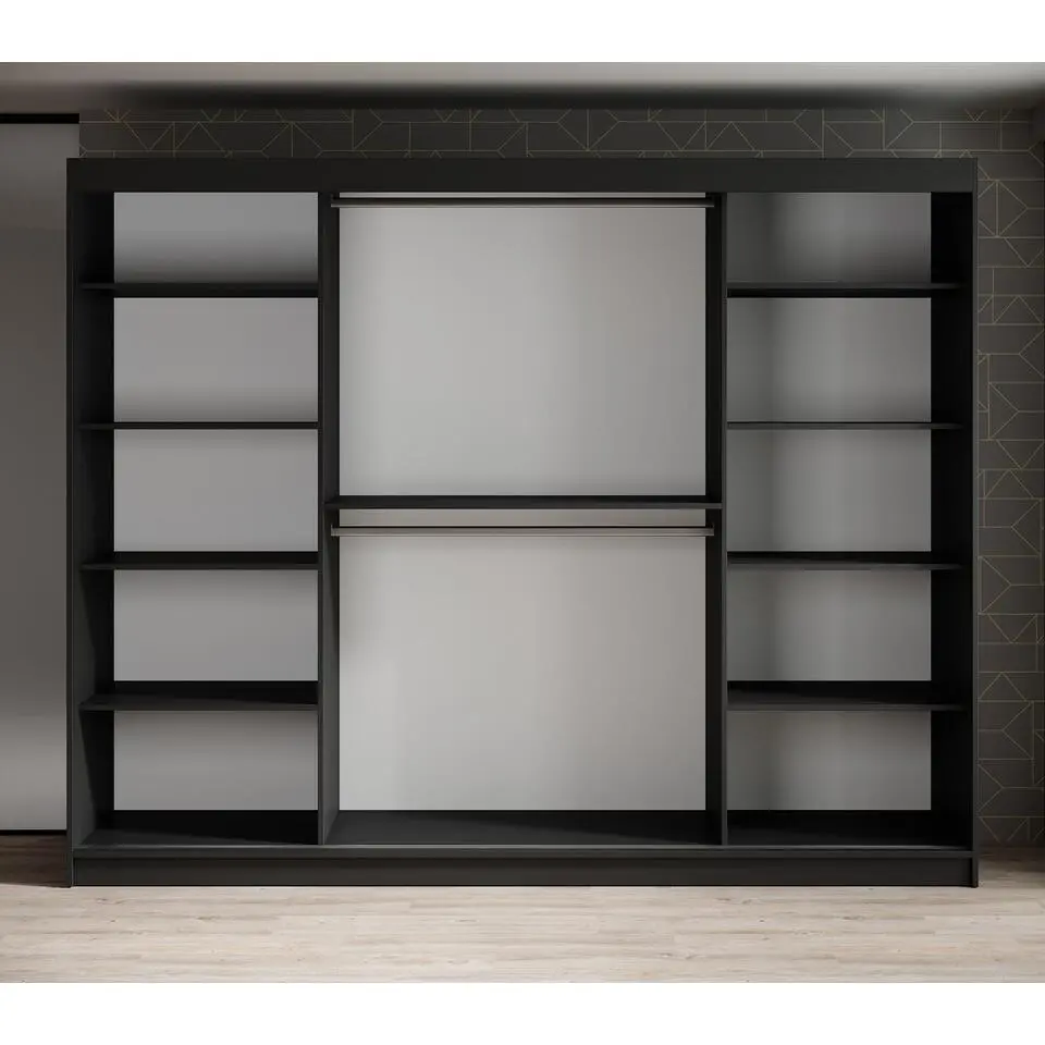 Meubella - Kledingkast Malavi 2 - Zwart - 250 cm - Met spiegel