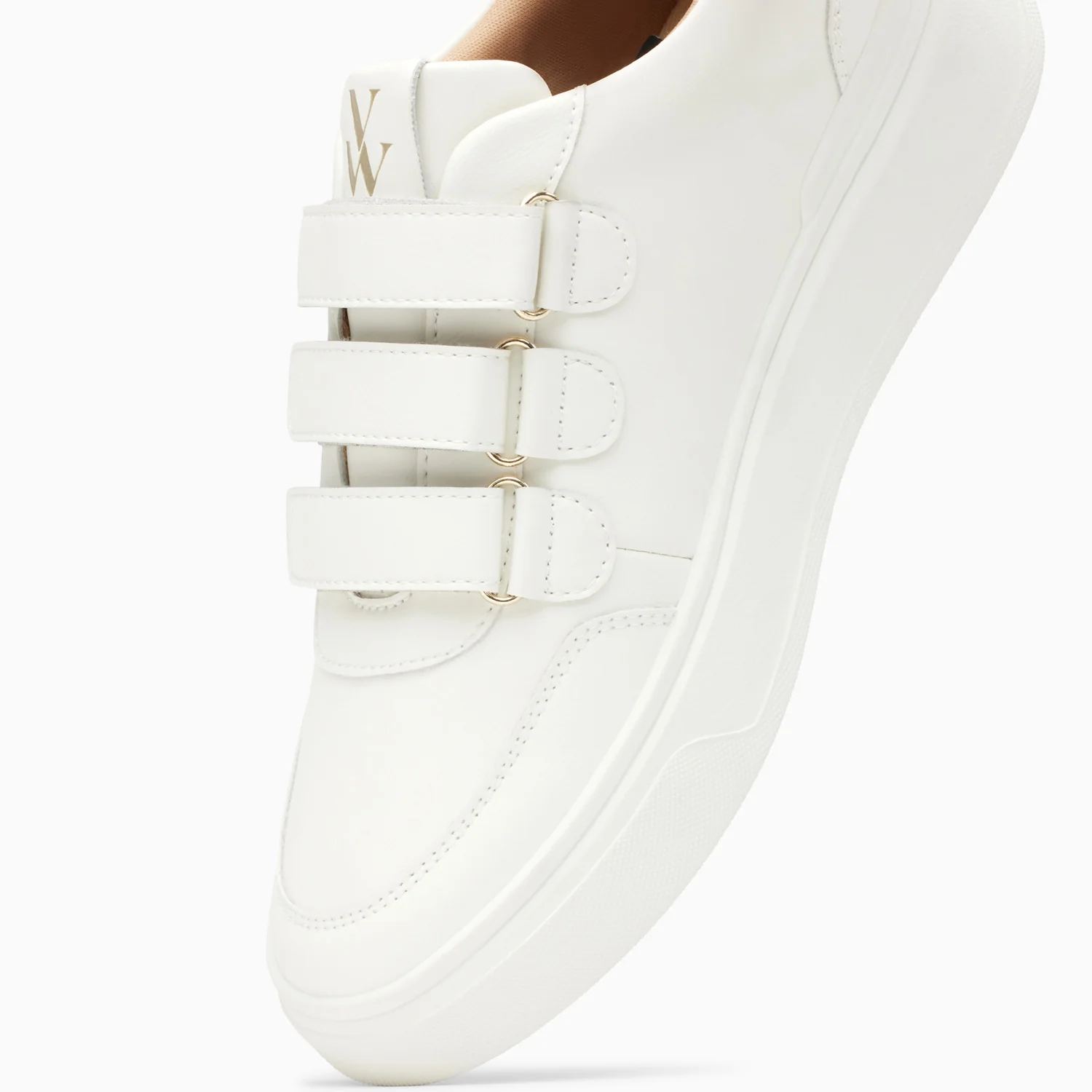 Sneakers-Baskets éclair Lison blanc et or à scratchs