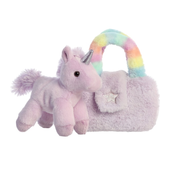 Plüsch Einhorn - mit Tasche rosa und regenbogenfarben