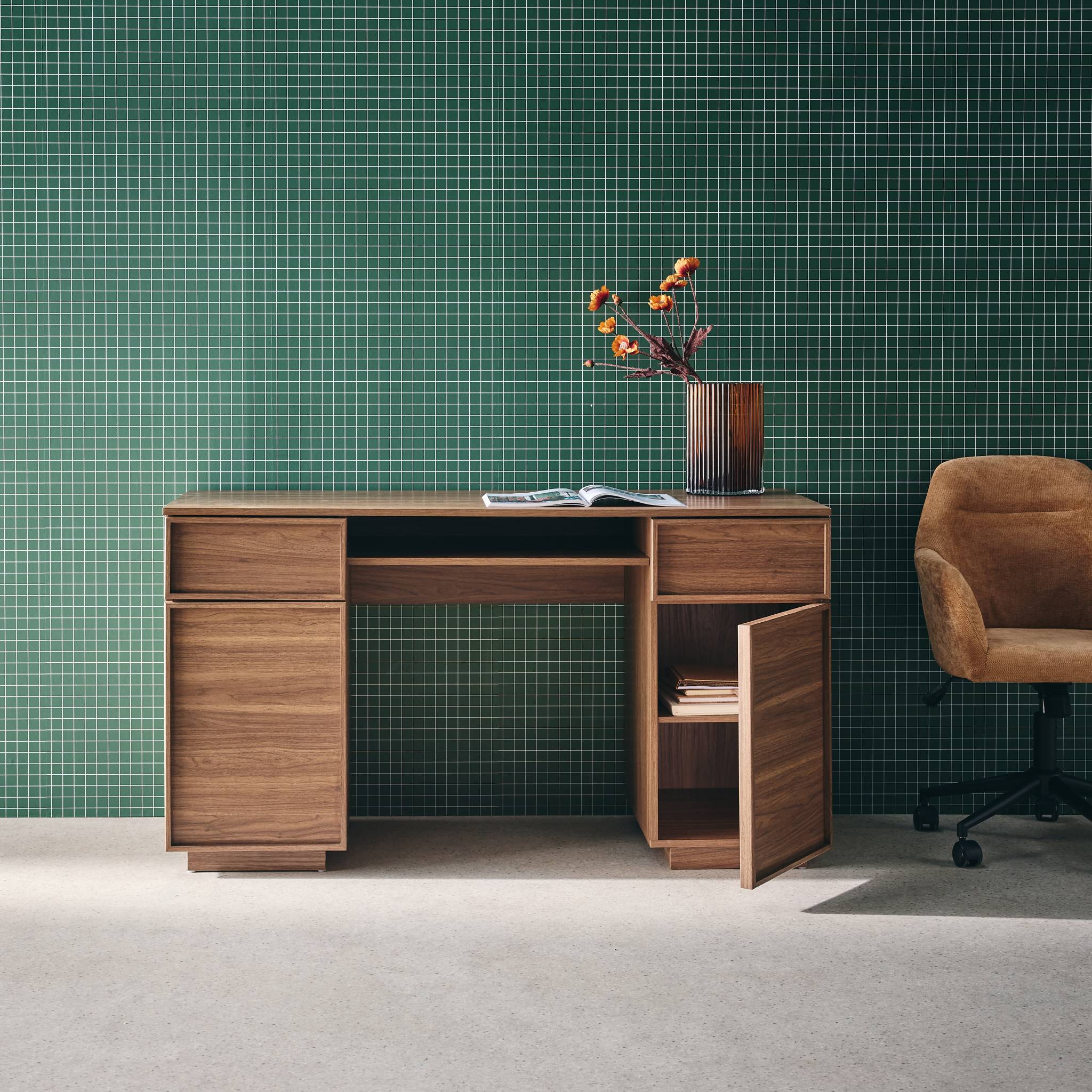 sweeek - Bureau houteffect bureau 2 deuren 2 laden 1 nis 140cm