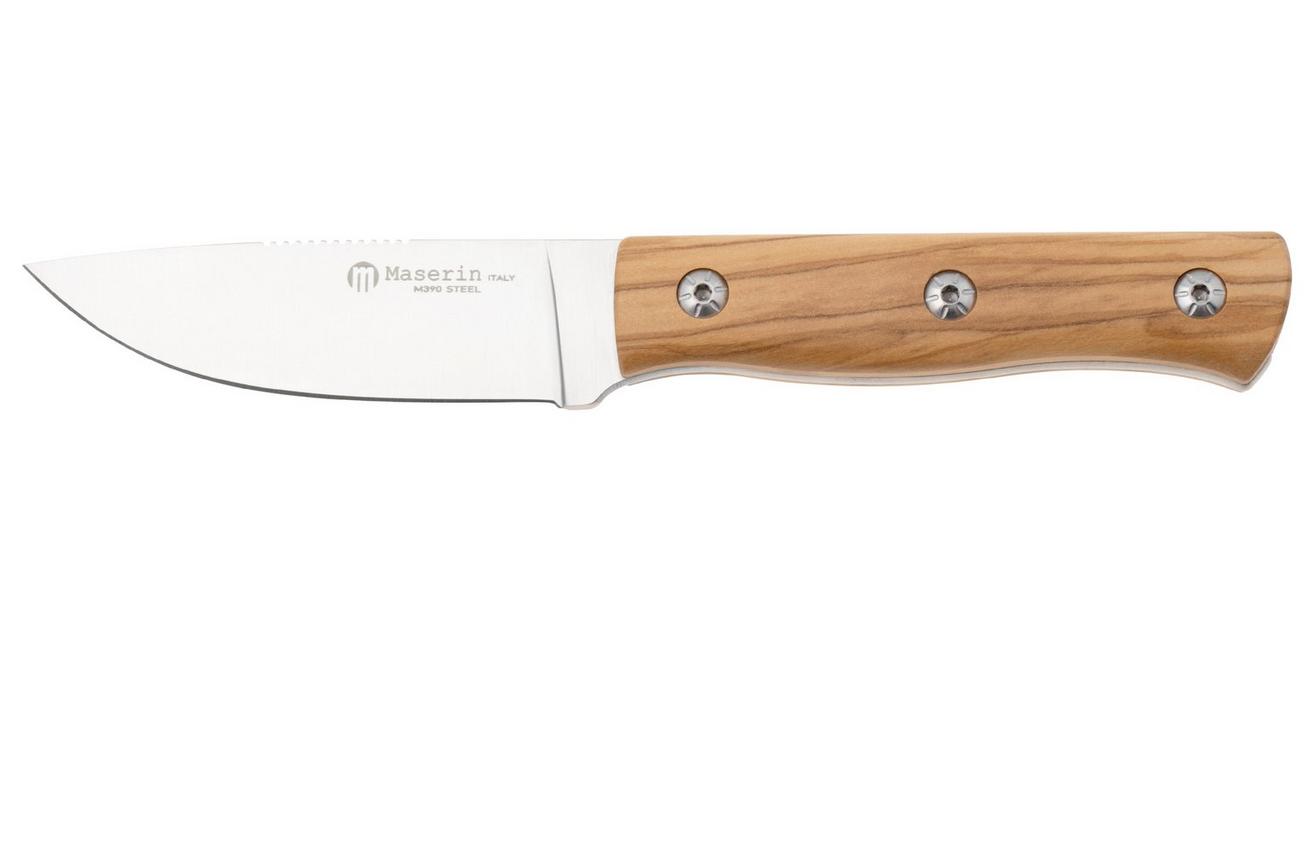 Maserin 915/OL Path, Satin M390, Olive Wood, vaststaand mes, Igor Bortolussi design