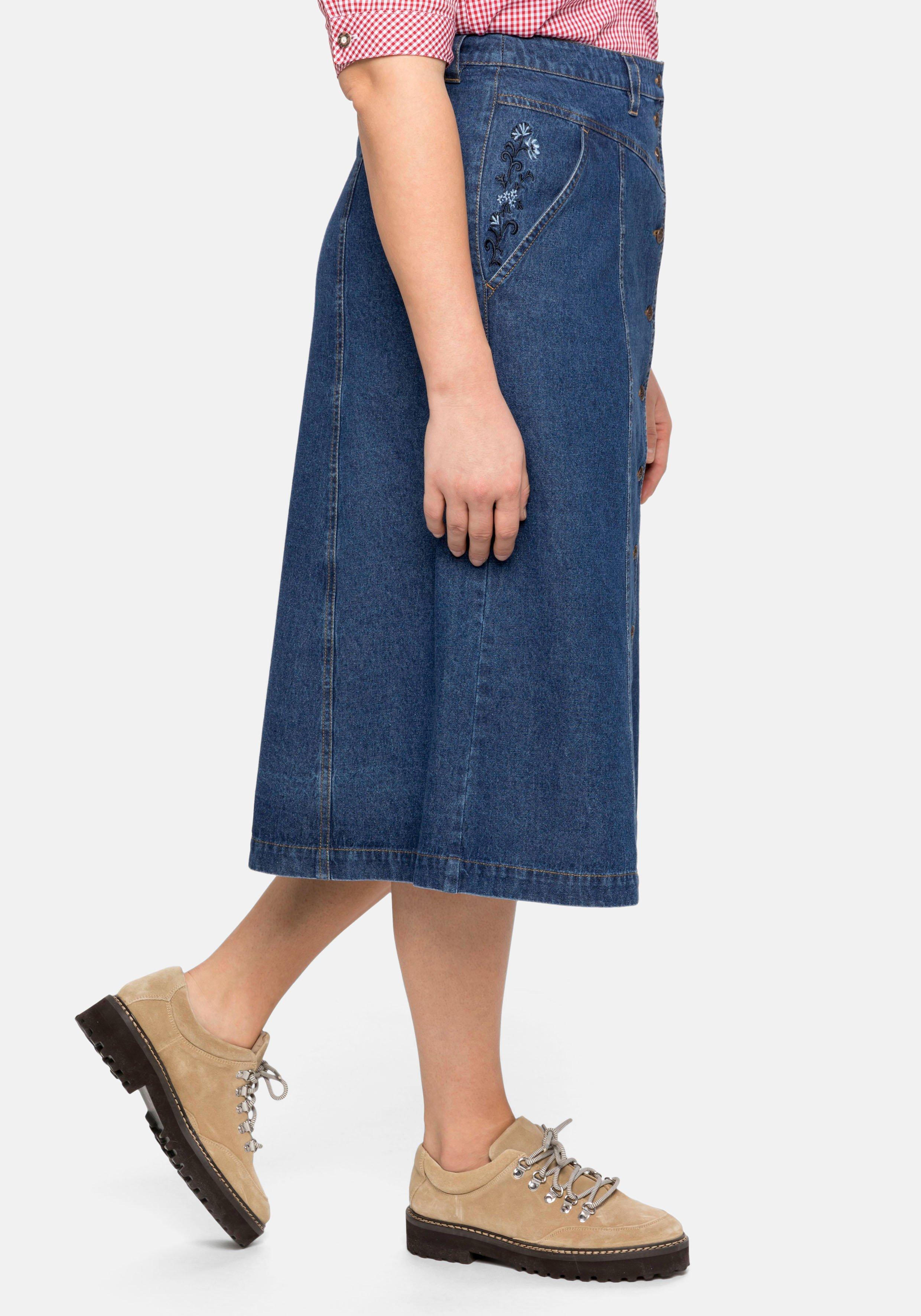 Jeansrock mit Trachten-Stickereien