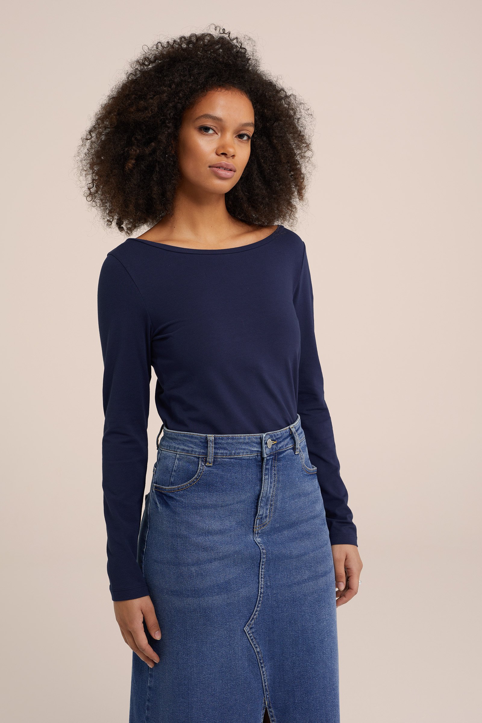 T-shirt van katoenmix WE Fashion Blauw