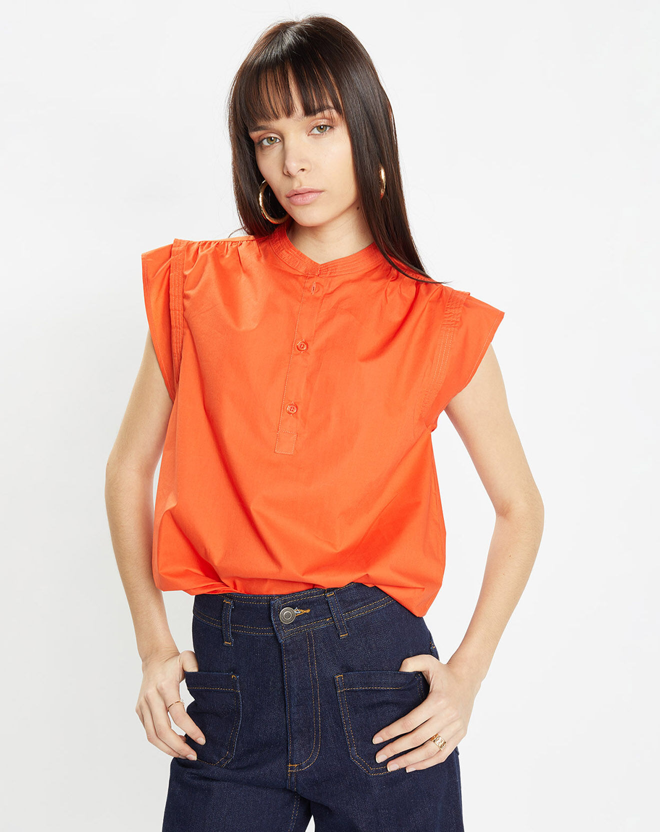 Galeries Lafayette Blouse en Coton MC orange