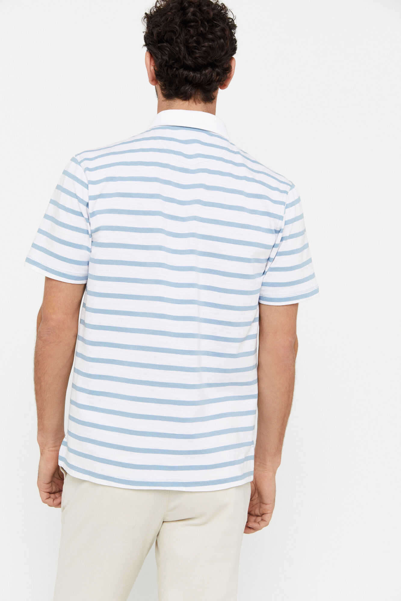 Camisa polo listrada em tecido texturizado - Azul