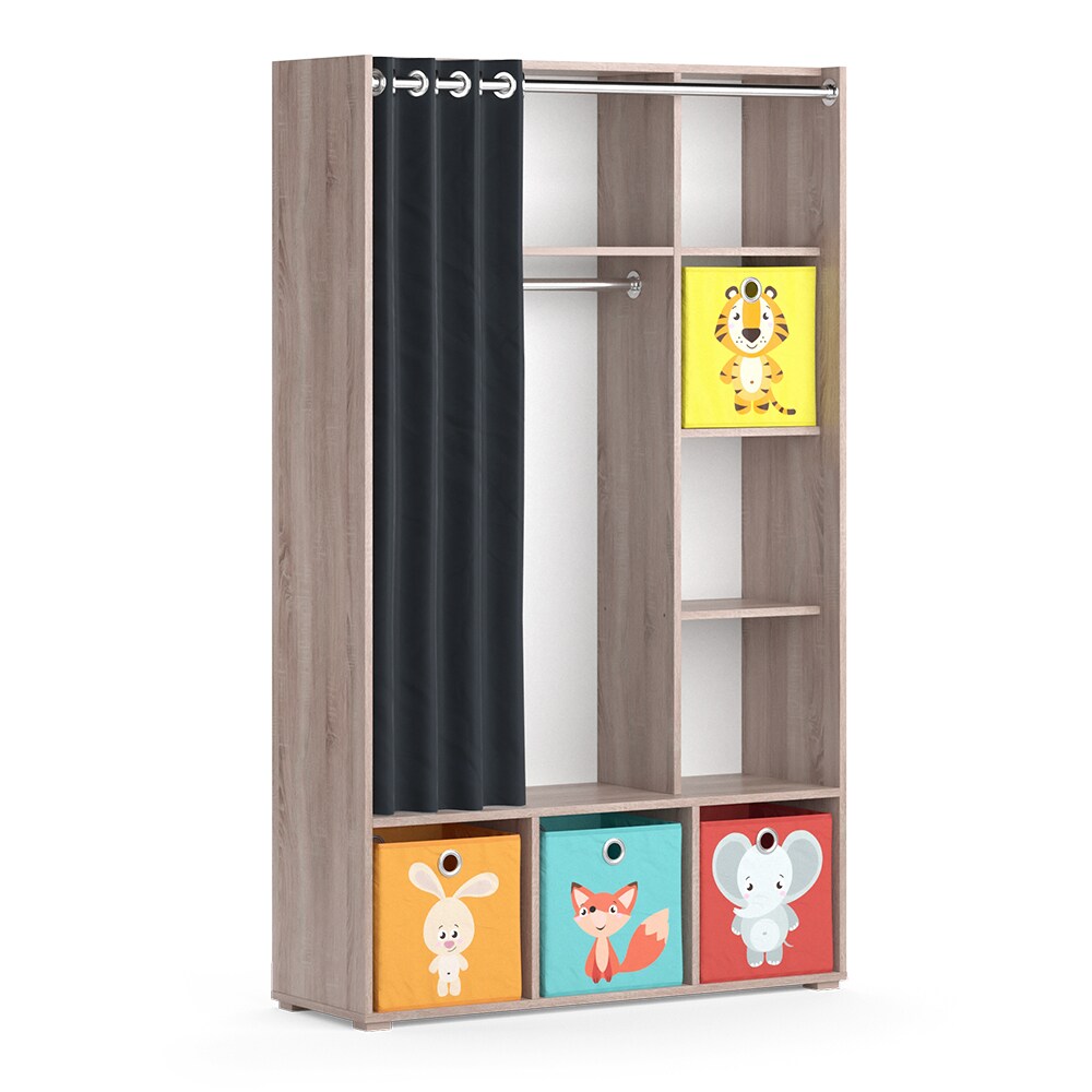Vicco Kinderkleiderschrank Kinderzimmerschrank Kindergarderobe Luigi Sonoma Faltbox 106 x 178 cm modern Schrankregal Jugendzimmerschrank Organizer Vorhang Kleiderstange Fächer Aufbewahrung Spielzeugablage