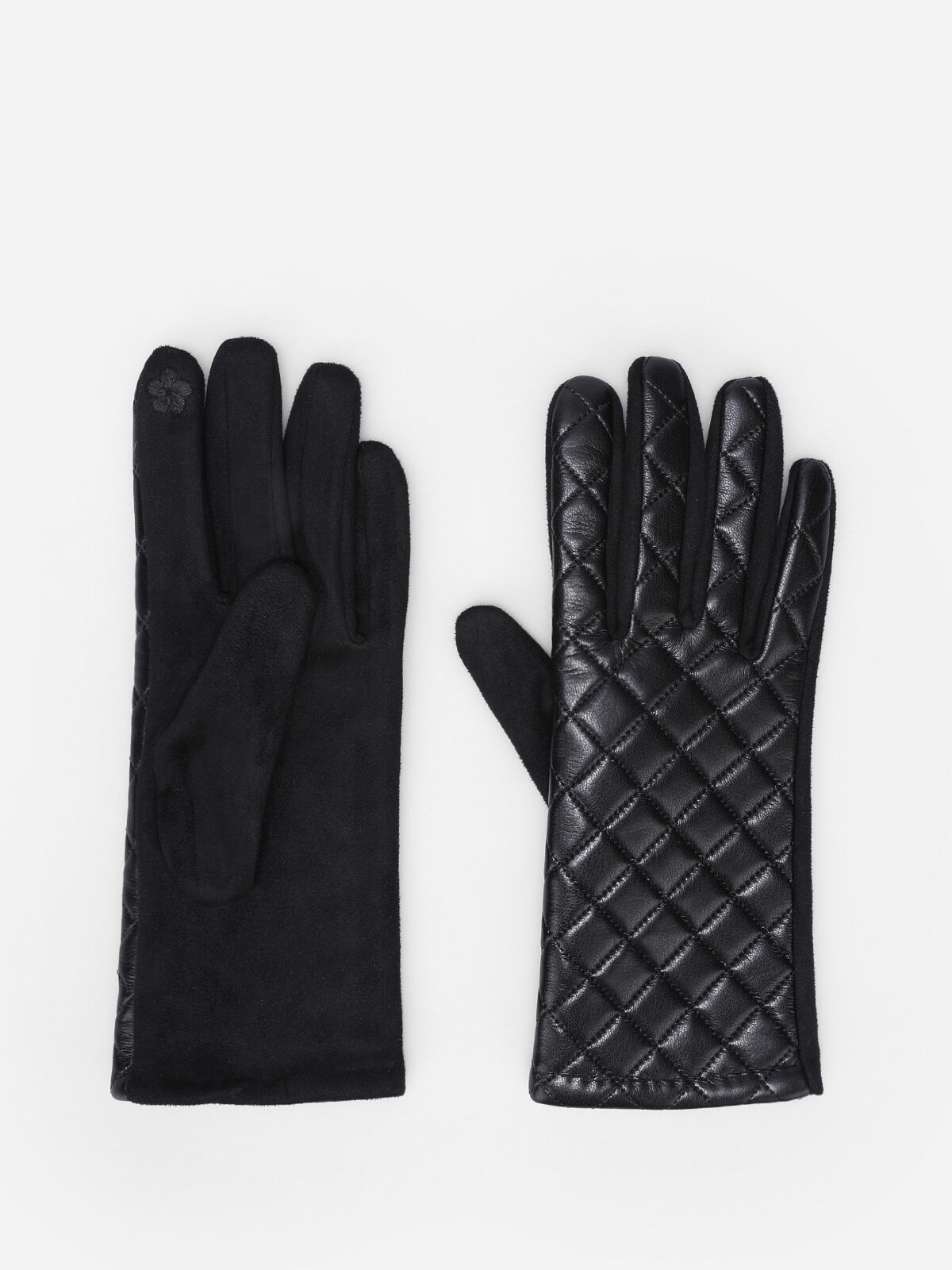 Gants en suédine et simili matelassé- Noir
