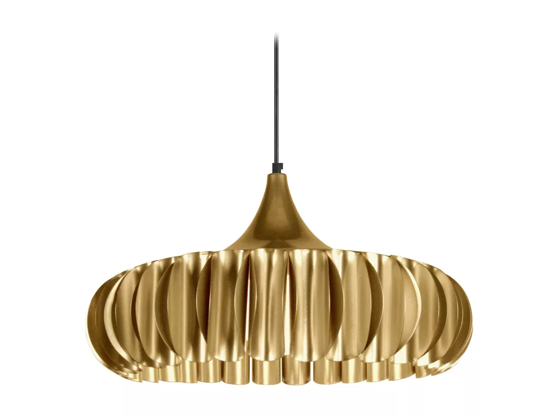 Suspension ronde lamelles métal doré 85 cm.