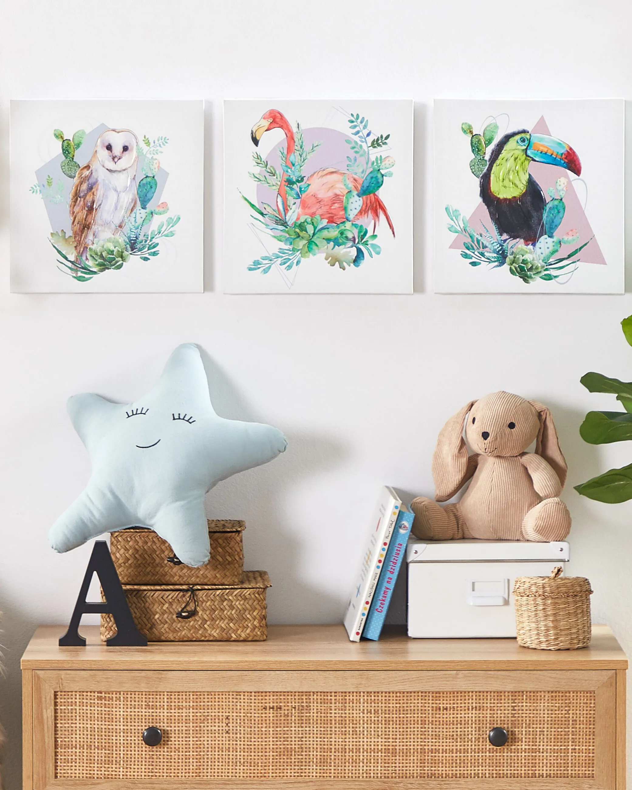 Set van 3 canvassen MENAKA Dieren motief 30 x 30 cm Meerkleurig