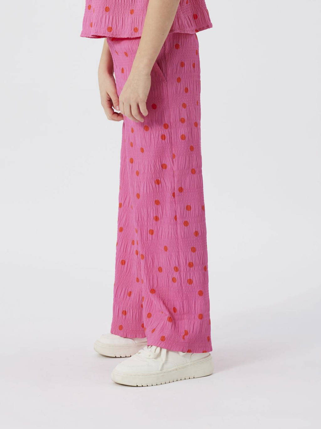 NAME IT wide leg broek NKFJIDITSE met stippen en textuur felroze/oranje