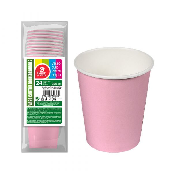 Best Products Green Pack 24un Copo Papelão Rosa Baby 200cc