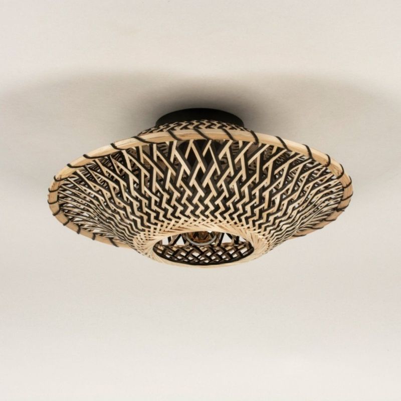 Rotan - Plafondlamp - Zwart - Natuurlijke Materialen - Diameter 40 cm