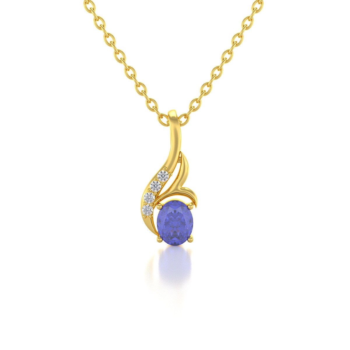 Collier Pendentif ADEN Or 585 Jaune Tanzanite et Diamants Chaine Or 585 incluse 0.75grs