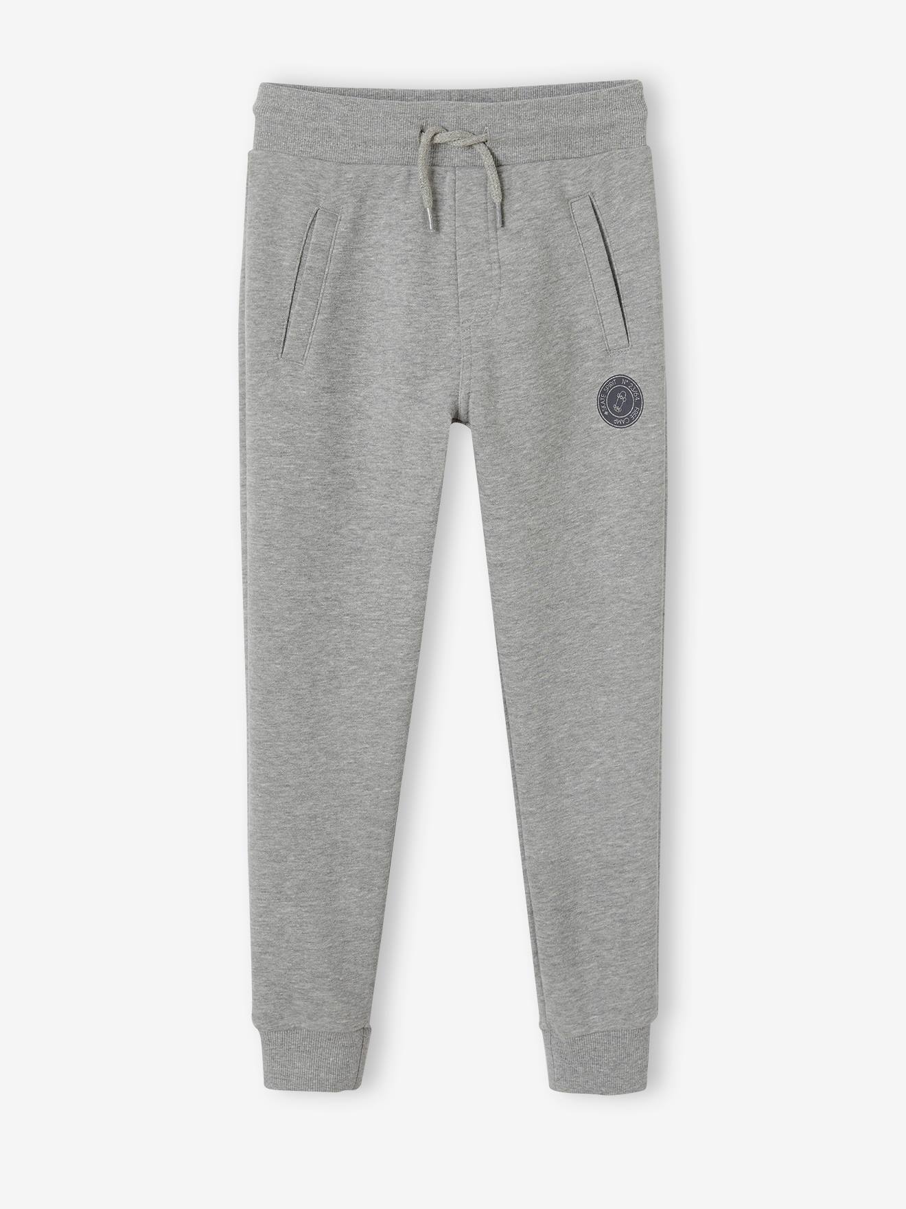Calça de moletom estilo jogging, preta mesclada escura para menino