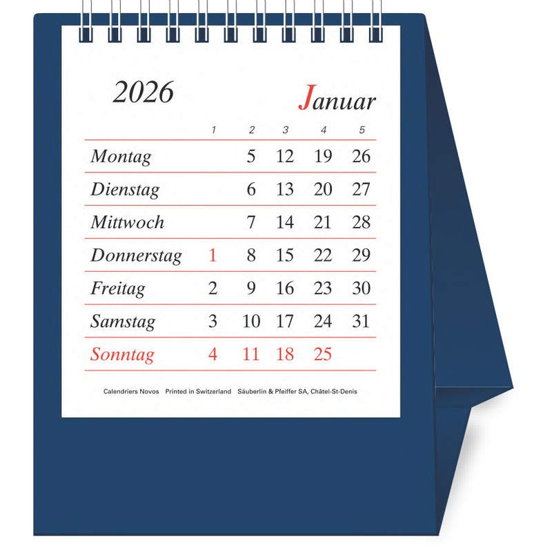 Novos Tischkalender 2026 Pro Bristol, 1 Monat / Seite, dunkelblau