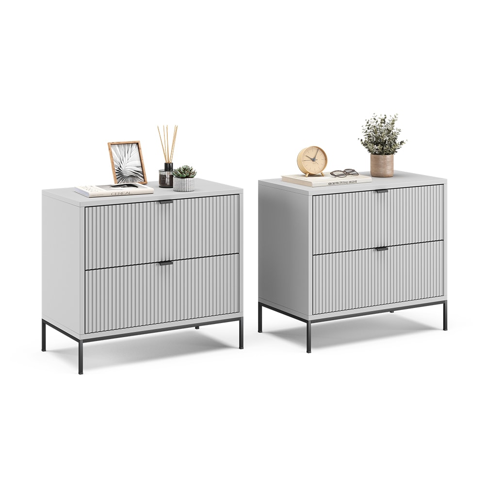 Vicco Nachtkommode Eliza 2er Set, Grau 66 x 36 cm, Nachttisch mit 2 Schubladen