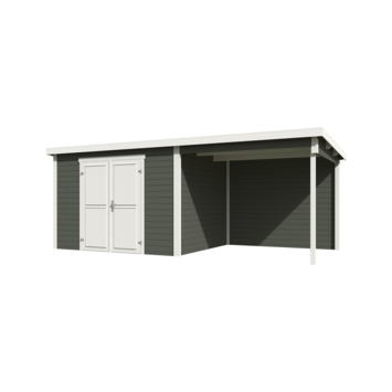 Tuinhuis met overkapping Kjeld vurenhout groen/wit 550 x 250 cm