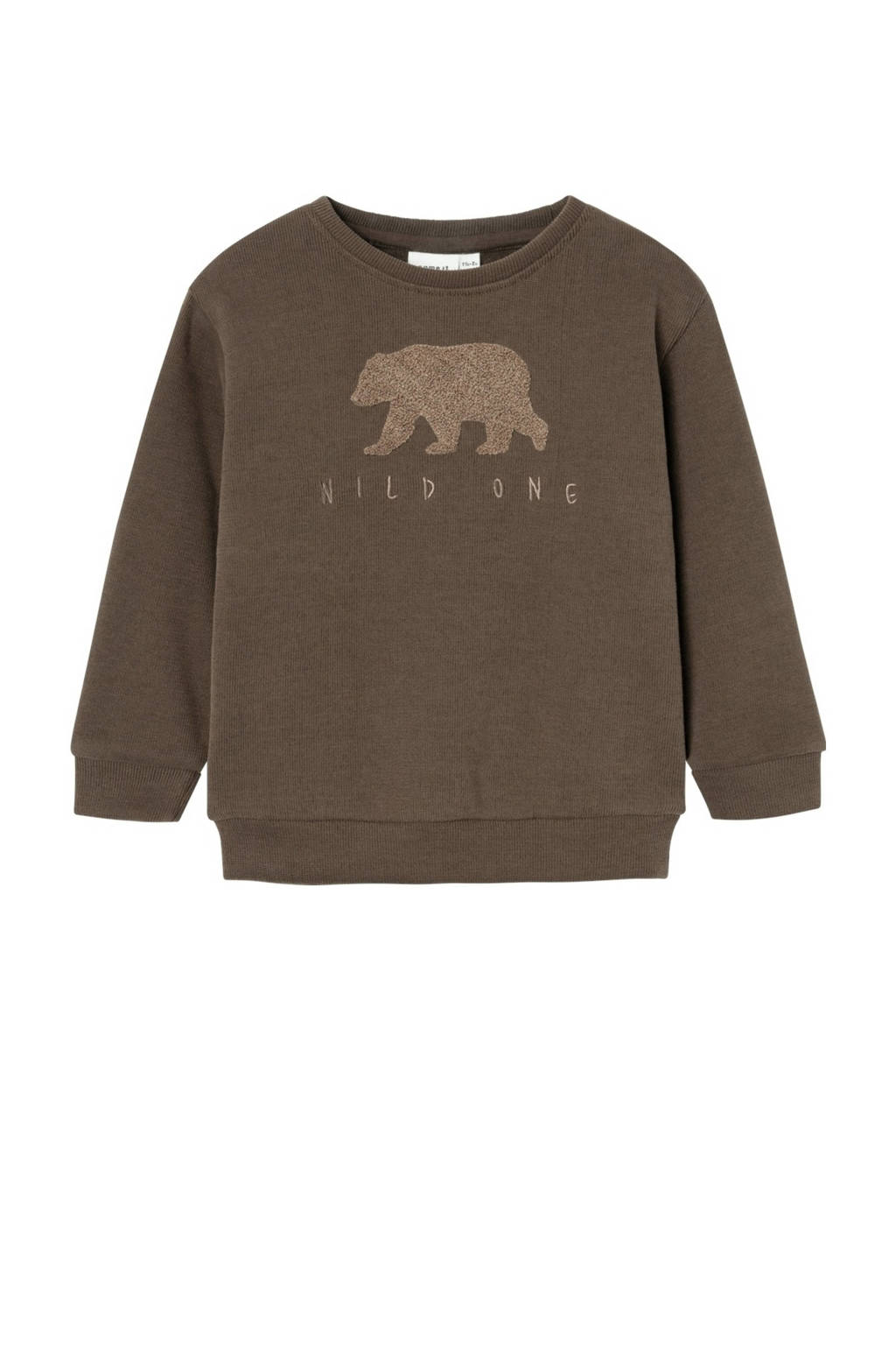 NAME IT sweater NMMOBEAR met printopdruk donkerbruin