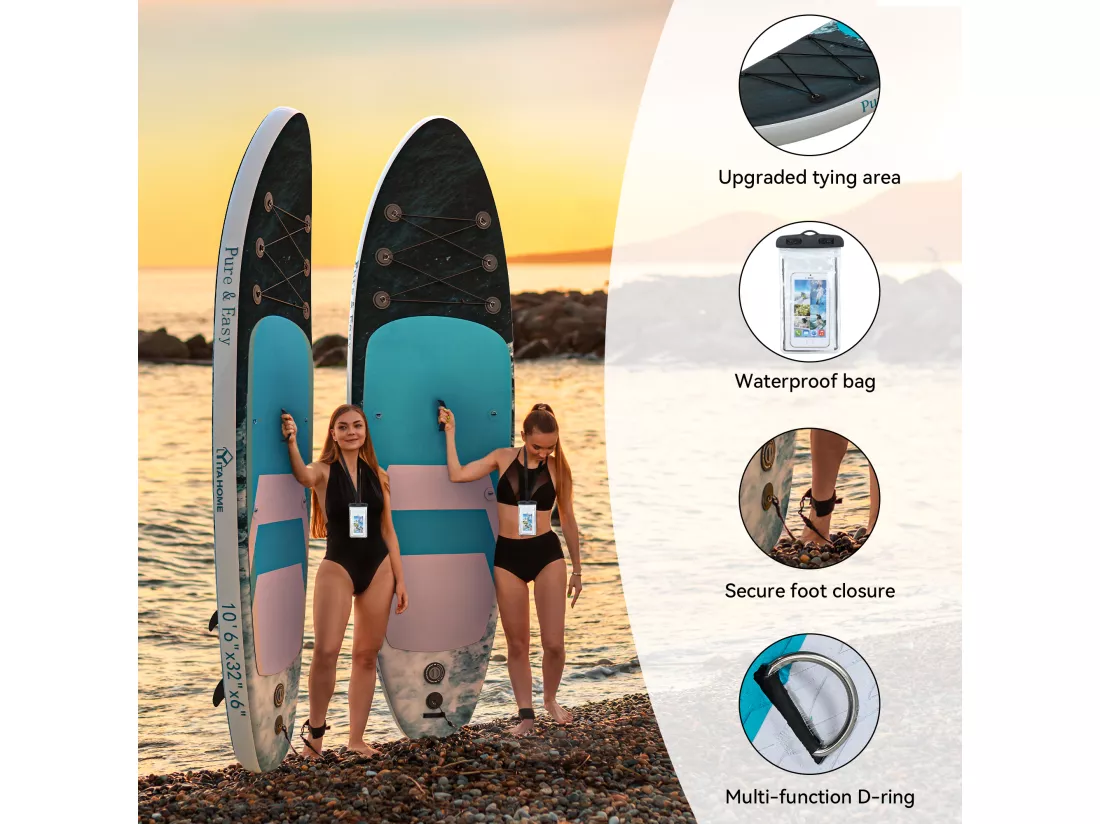 YITAHOME Planche de Surf - Adulte - avec Sac étanche - Pompe - Bateau Debout Adultes - 81x320x15cm - Bleu Marine